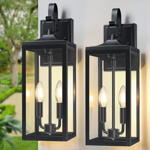 18'' Large Outdoor Wall Lights 2 Packs, Porch Light E12 2-Light, Black