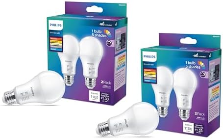 PHILIPS LED 75W A19 Light Bulbs 4-Pack Selectable White Multi-CCT 1100 Lumen (11W = 75W) Dimmable Frosted Flicker-Free Light Bulbs