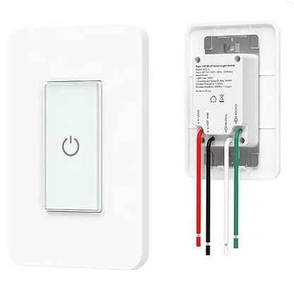Nexete Smart Light Switch,2.4GHz Wi-Fi Single Pole Touch Switch, Timmer Voice & Smart Life App Control,Compatible with Alexa Google Assistant,Neutral Wire Required,White(Single Switch 2-Pack)