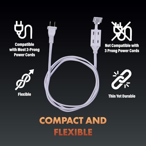 Newhouse Electric 3-Foot 2-Prong Indoor Outlet Extension Cord with Tamper Guard 2 Pack CTCORD3FT-WH, Slim Indoor Extension Cords and Cube Taps for Home and Apartments Essentials