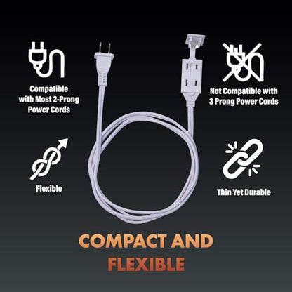 Newhouse Electric 6-Foot 2-Prong Indoor Outlet Extension Cord with Tamper Guard 2 Pack CTCORD3FT-WH, Slim Indoor Extension Cords and Cube Taps for Home and Apartments Essentials