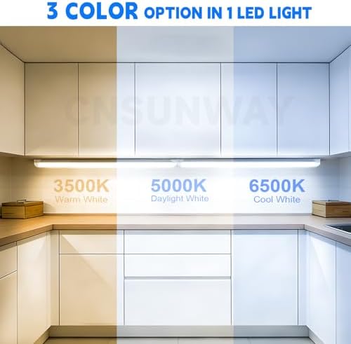 CNSUNWAY LED Shop Light 2FT, 20W 2400LM, 3 Color Changing 3500K/5000K/6500K