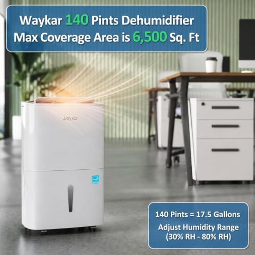 Waykar 140 Pints Energy Star Dehumidifier for Basement up to 6,500 Sq. Ft.