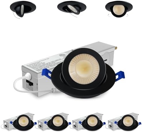 Adetu 2 Inch Black Gimbal LED Recessed Light, 5CCT, 5W=50W, 550LM, 4 Pack