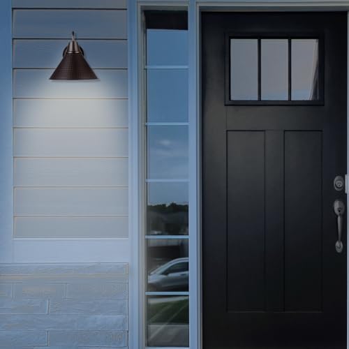 Globe Electric 60000013 1-Light Outdoor Wall Sconce, Bronze, 9" Warehouse Shade, Painted Gold Interior, Gooseneck Stem, Porch Light, Wall Lighting, Patio Décor