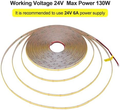 49.2ft/15M 24V COB LED Strip Light Natural White 4000K CRI 93+ 11000lm