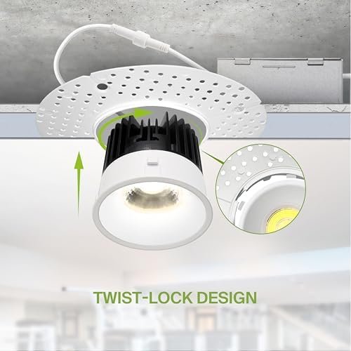 ASD 4 Inch Trimless LED Recessed Ceiling Light Fixture, Mud-in Canless Downlight with Junction Box, 5CCT 2700K-5000K, 15W 1055 Lumens, CRI90+, Anti-Glare, Dimmable, IC & Wet Rated, ETL, 8 Pack