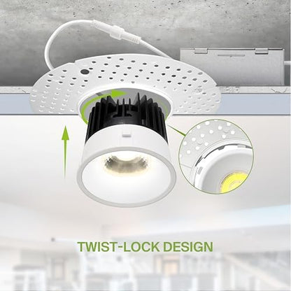 ASD 4 Inch Trimless LED Recessed Ceiling Light Fixture, Mud-in Canless Downlight with Junction Box, 5CCT 2700K-5000K, 15W 1055 Lumens, CRI90+, Anti-Glare, Dimmable, IC & Wet Rated, ETL, 8 Pack