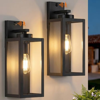 BesLowe 15" Large Upgraded Motion Sensor Outdoor Wall Lights, Matte Black