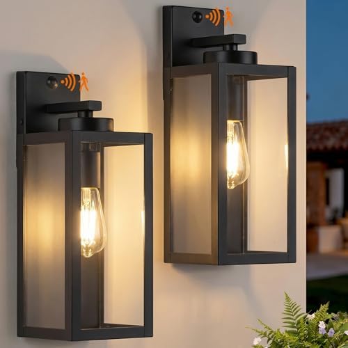 BesLowe 15" Large Upgraded Motion Sensor Outdoor Wall Lights, Matte Black
