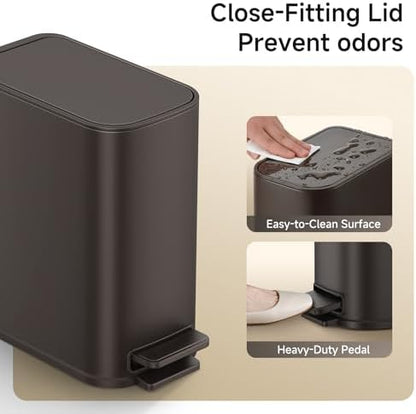 TIPGO Small Bathroom Trash Can with Lid Soft Close,1.3 Gallon, Brown
