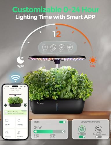 LETPOT LPH-Lite Hydroponics Growing System, 12 Pods Smart Herb Garden Kit Indoor, Indoor Garden, APP & WiFi Controlled, with 24W Growing LED, 5.5L Water Tank, Pump System, Automatic Timer
