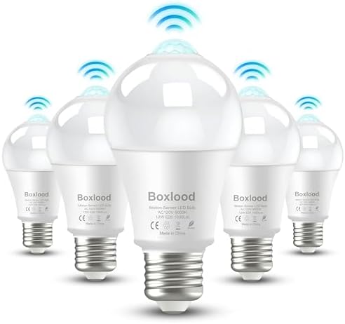 Motion Sensor Light Bulbs, 12W(100W Equivalent) A19 E26 6000K Auto On/Off