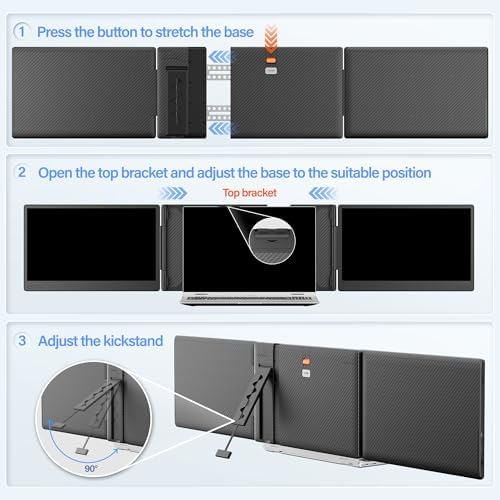 Laptop Screen Extender, 14" Triple Monitor Extender, 1080P FHD Portable Monitor for Laptop, Upgraded Auto-Width Fits 13-17.3" Laptops, Plug & Play Screen Extender Compatible with Windows/Mac/Chrome