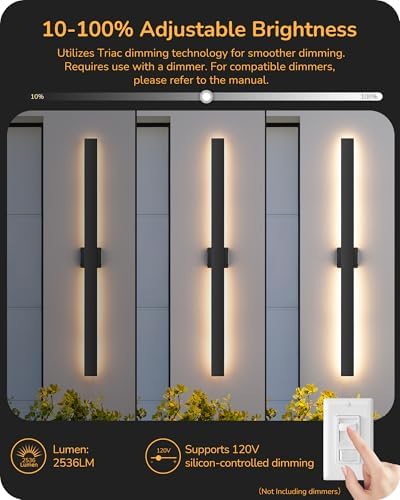 EDISHINE 47.2" LED Outdoor Wall Light, Modern Black Linear Wall Sconce