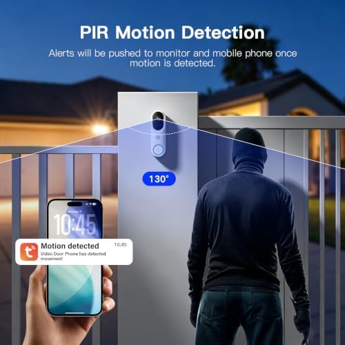 Video Doorbell Camera with Monitor Wireless, Smart Video Door Phone Intercom with 5" Screen, WiFi 1080P, Two-Way Audio, Motion Detection, No Subscription, APP Control