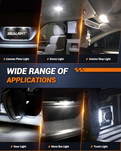 SEALIGHT 194 LED Bulb 6000K White 168 T10 2825 W5W 600% Brightness Wedge Interior Car Bulbs Replacement for License Plate Lights Dome Map Door Courtesy Trunk Parking, 2 PCS