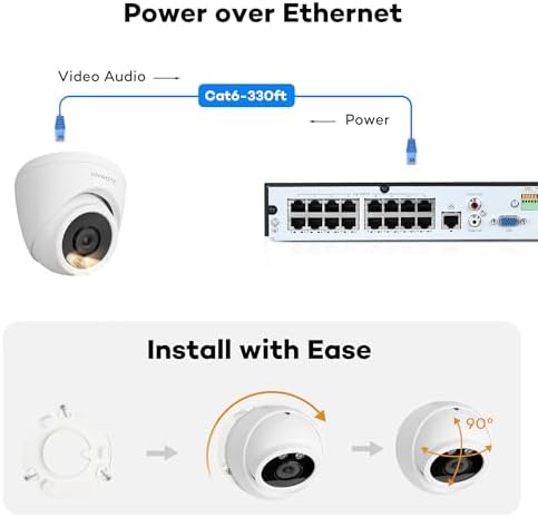 ONWOTE 6MP PoE IP Security Camera, Smart Color Night, Capture Video Audio