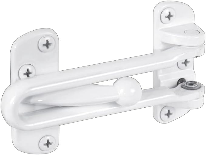 Prime-Line U 9902 Swing Bar Lock for Hinged Swing-In Doors – Secondary Security Lock for Door and Home Security, 3-7/8 in. Bar Length, Diecast Zinc Construction, White Finish (Single Pack)