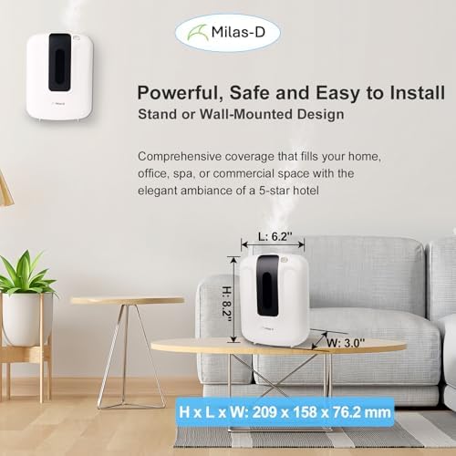 Waterless Essential Oil Diffuser for Home and Commercial, 13.5 fl.oz. Capacity Up to 2000 sqft, Smart Scent Air Machine, Aromatherapy Scent Diffuser for Large Room, Bluetooth, Cold Air, Milas-D