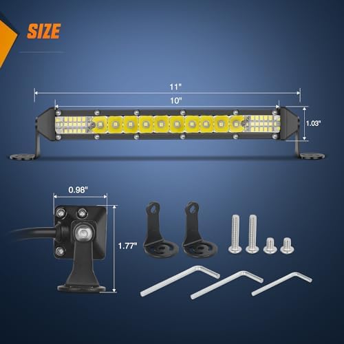 Nilight LED Light Bar Amber 2PCS 11 Inch 50W Flood 5000LM Super Slim 3D Driving Fog Off Road Work Pods for Trucks Pickup SUV ATV UTV Boat 4x4 Van Camper- 2 Style Mounting
