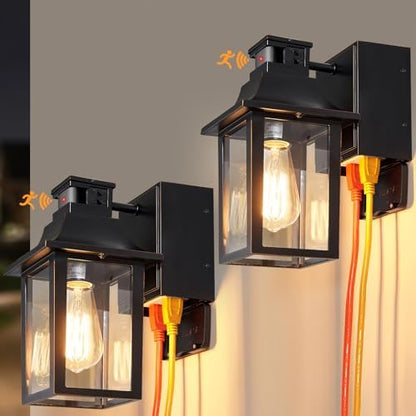 Porch Lights with GFCI Outlet,Dusk to Dawn Motion Sensor Outdoor Lights
