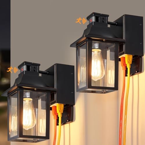 Porch Lights with GFCI Outlet,Dusk to Dawn Motion Sensor Outdoor Lights