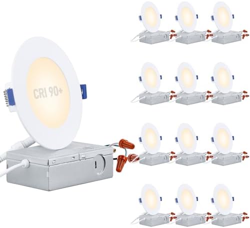 TORCHSTAR 12-Pack 4 Inch Ultra-Thin LED Recessed Light, CRI90 9W, 3000K
