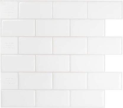 Smart Tiles Peel and Stick backsplash, Subway Soft White, 10.95"x9.7" | Pack of 10 (6.3 sq ft), Glossy, Heat/Moisture Resistant, Low VOC, Kitchen/Bathroom, Renter Friendly, Made in Canada