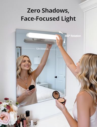 Combuh 2 Pack Battery Operated Bathroom Mirror Lights Bar for Vanity Stick on, Rechargeable 14 Days Extended Battery Life Bright Make up Lighting Cordless 360° Adjustable Luces para Espejo for Desk