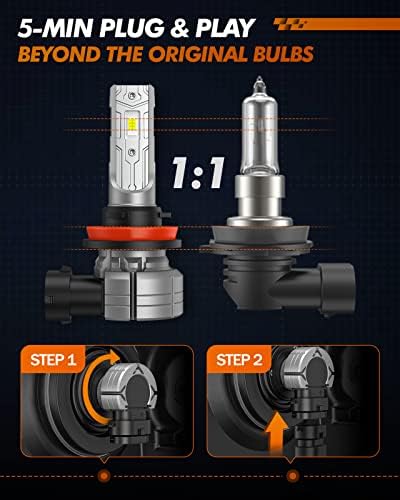 SEALIGHT H11/H16/H8 LED Fog Light Bulb, 14,000 Lumens 800% Brightness H11 LED Fog Lights, 1:1 Mini Size Easy to Install, 60000HRS Lifespan IP68 Waterproof, Pack of 2