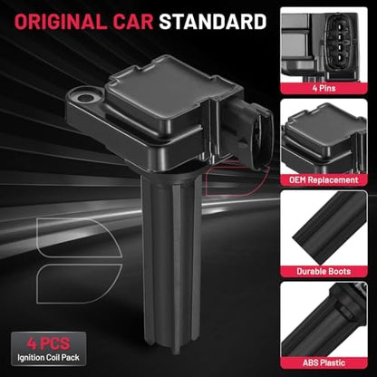 BDFHYK Ignition Coil Pack UF526 Compatible with Saab 9-3 2003-2011 9-3X 2010-2011 2.0L l4 Saab Oem Coil Pack Coil for C1430 GN10592 H6T60271 5C1423 SKIC117 5C1423 COP300 GN10592 C732 Set of 4