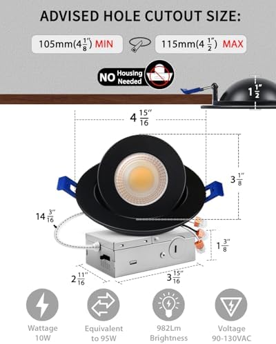 Adetu 4 Pack 4 inch 5CCT Black LED Eyeball Gimbal Recessed Light, Dimmable