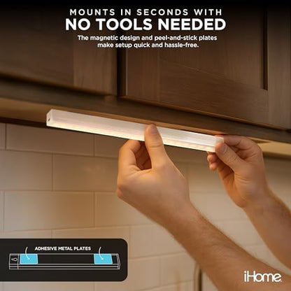 iHome Rechargeable Auto Sensing Light Bars, Motion Sensor, Dimmable, Auto/Always-On Modes, Easy Installation (2-Pack 12” LED Light Bar)