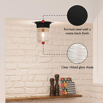 Design House 2-Pack Jelly Jar 1-Light Indoor/Outdoor Flush Mount Ceiling Light, Black, 587576