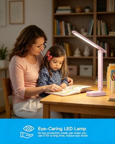 LED Desk Lamp, Power Strip with 4 USB 3 Outlets, Dorm Room Essentials, Pink