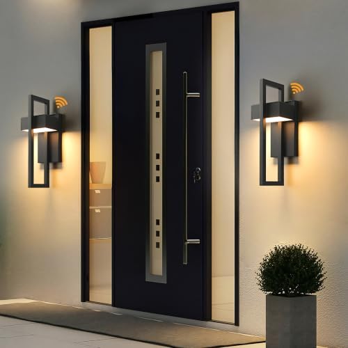 Dusk to Dawn Modern Large Outdoor Wall Lights Integrated LED Outdoor Wall Sconces Lighting, Exterior Lighting Fixtures Outside Wall Mount Lights for House Porch Front Door Garage, Matte Black 1Pack