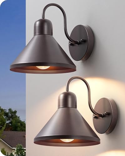 EDISHINE 2 Pack 8" Gooseneck Barn Outdoor Wall Light, Farmhouse Porch Light