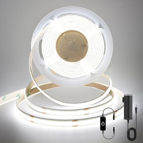 Pandery COB LED Strip,LED Strip Lights 3M/9.84ft,Touch Dimmable LED Strips,CRI90+,6000K Cool White cob led,1600LEDs,24V LED Tape Lights,Indoor for Bedroom, Kitchen, TV, Mirror,Cabinet