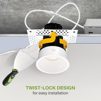 ASD 4 Inch Trimless LED Recessed Ceiling Light Fixture, Mud-in Canless Downlight with Junction Box, 5CCT 2700K-5000K, 15W 1090 Lumens, CRI90+, Anti-Glare, Dimmable, IC & Wet Rated, ETL, 18 Pack