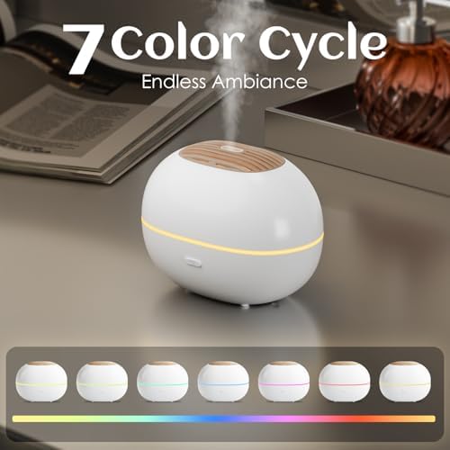 Soulorigin 100ml Mini Essential Oil Diffuser, Portable Aromatherapy Diffuser with Warm Light, One-Button Control, Auto Shut-Off, Quiet Ultrasonic Mist for Home, Travel, Yoga, Meditation (White)