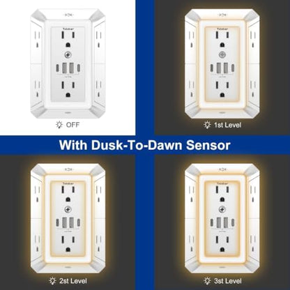 Multi Plug Wall Outlet Surge Protector with 6-Outlet & 4 USB Ports(2USB-C)