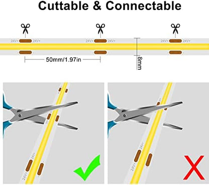 Pandery COB LED Strip Lights 5M,Touch Dimmable led Strips,16.4ft LED Tape Lights with CRI90+,4000K Natural White led Lights,1600LEDs,24V LED Rope Indoor for Bedroom,TV,Kitchen,Closet