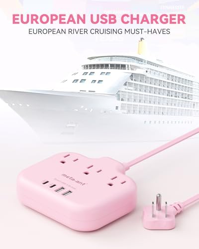 Pink Extension Cord with 3 AC Outlets & 4 USB Ports (2 USB-C), Pink Desk Accessories, 1625W Cute Extension Cord for Travel Curise Kawaii Desk Office Bedroom Accessories