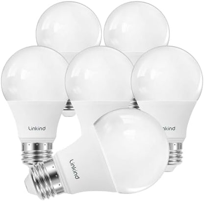 Linkind A19 LED Light Bulbs, 60 Watt Equivalent, 4000K Cool White 6 Packs