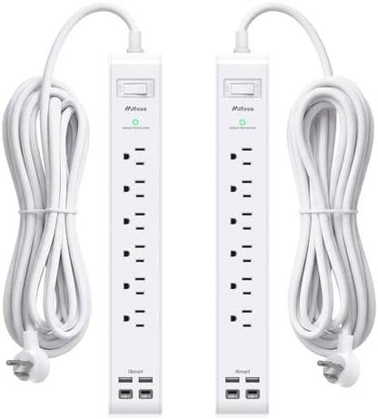 2 Pack Power Strip, 12FT Extension Cord, Surge Protector with 6 Outlets and 4 USB Ports (2 USB C), Extension Cord with Multiple Outlets, Flat Plug Overload Protection, Wall Mount for Home Dorm College