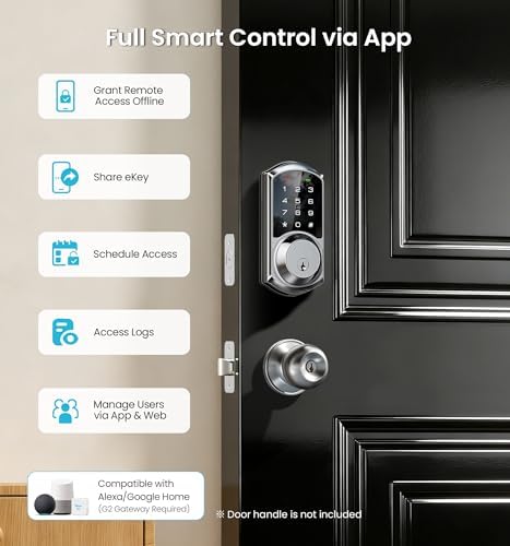 Veise VE06 Smart Lock for Front Door, App Control, Satin Nickel