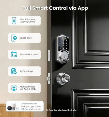 Veise VE06 Smart Lock for Front Door, App Control, Satin Nickel