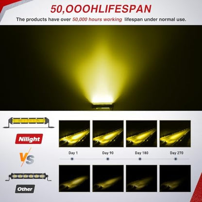 Nilight Slim LED Light Bar 2 PCS Yellow 7 Inch Single Row 16LEDs
