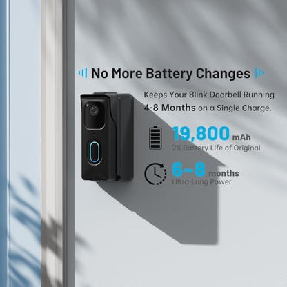 Rechargeable Power Mount for Blink Doorbell (2nd Gen) – No More Battery Changes with Built-in 19800mAh Battery, Continuous Charging for 6-8 Months, Weatherproof for Outdoor Security